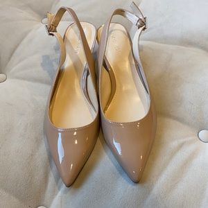 Nude Nine West kitten heel sling back
